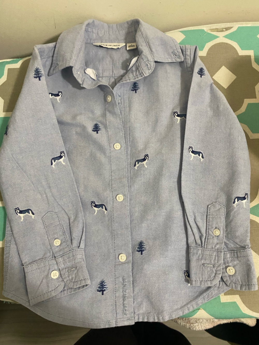 Janie and Jack kids Boys 3T Light Blue Button-Down Shirt set cotton Embroidery